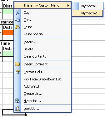 Excel vba custom context menu